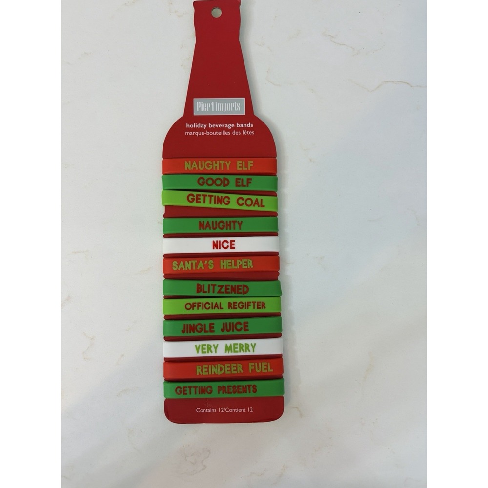 Christmas Beverage Bands Bracelets Rubber Set Of 12 NEW